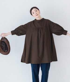 リネンコットン前後2WAYチュニック(モカブラウン-ONESIZE)