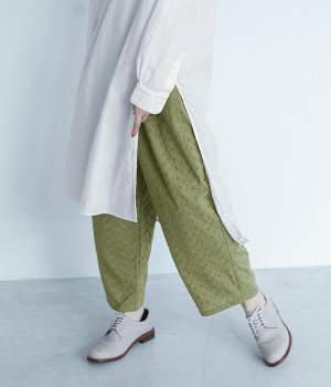 フラワー刺繍パンツ(カーキ-ONESIZE)