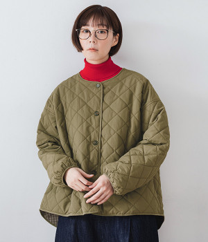 リバーシブルキルティングジャケット(カーキ-ONESIZE)