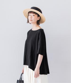 コットンリネン混バックフレアTシャツ(ブラック-ONESIZE)