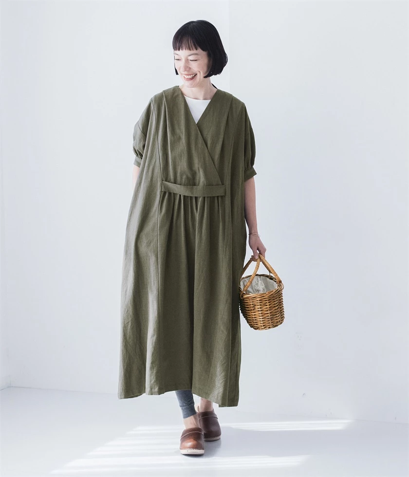 5分袖カシュクール風ワンピース