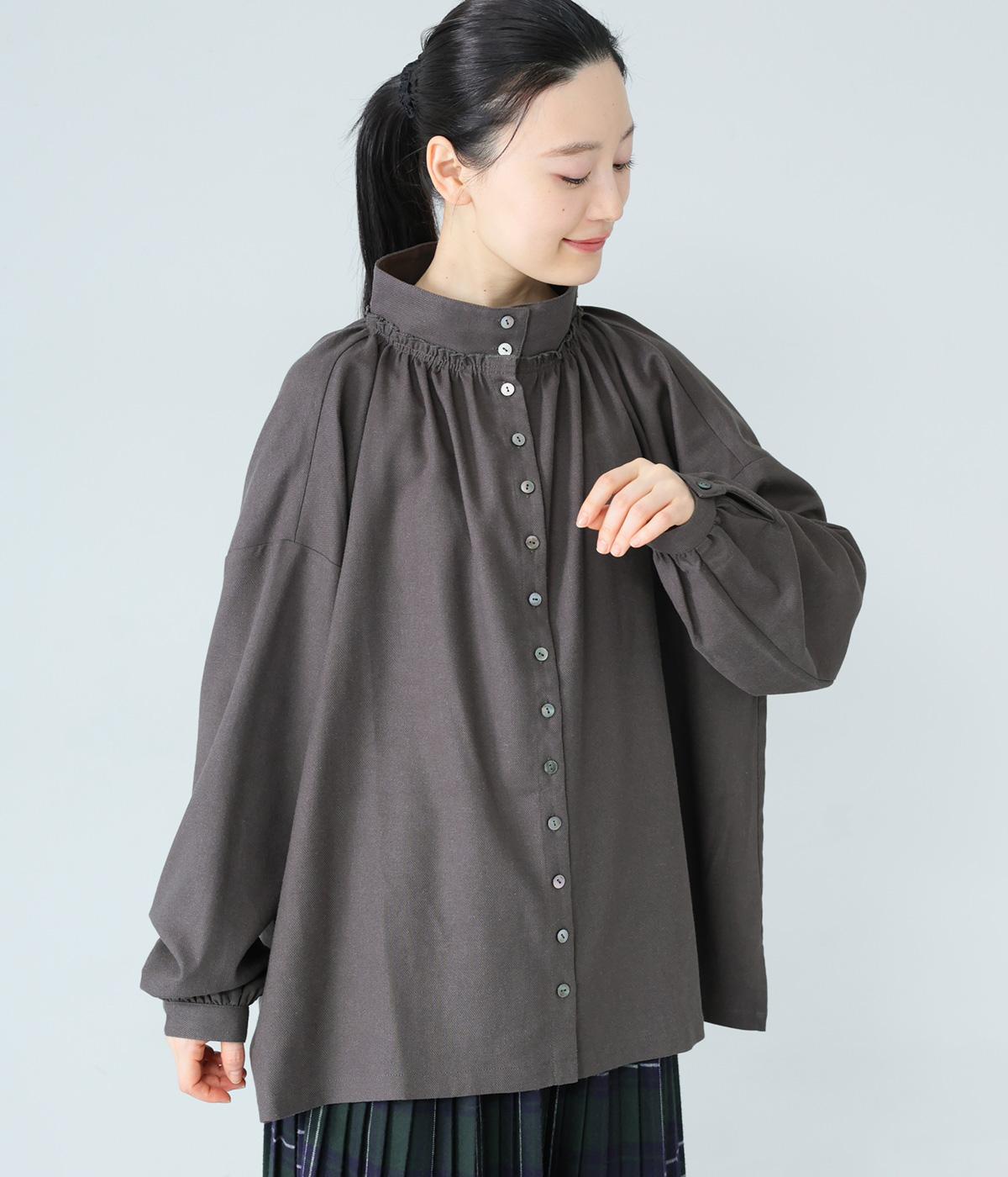 コットンリネンハイネックブラウス(チャコール-F)