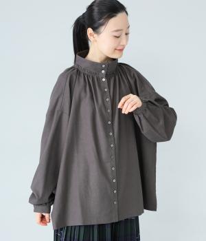 コットンリネンハイネックブラウス(チャコール-F)