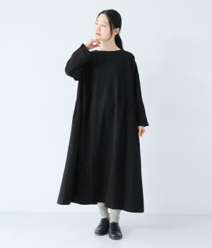 コットンリネン袖フリルギャザーワンピース