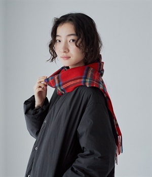 洗えるウール　タータンチェックマフラー(レッド-ONESIZE)