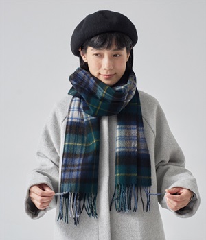 洗えるウール　タータンチェックマフラー(ネイビー-ONESIZE)