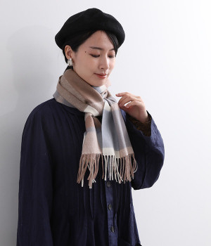 洗えるウール チェックマフラー(モカ-ONESIZE)