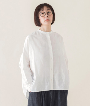 コットンリネン　ギャザーワイドブラウス(オフホワイト-ONESIZE)