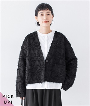 Vネックショートジャケット(ジャカード-ONESIZE)