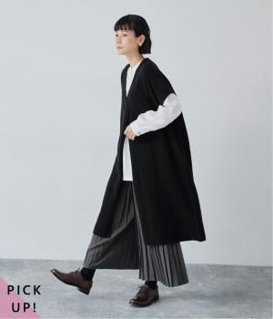 別注｜スリットニットロングベスト(ブラック-F)
