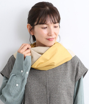 コットンリネンバイカラースヌード(マスタード×キナリ-ONESIZE)