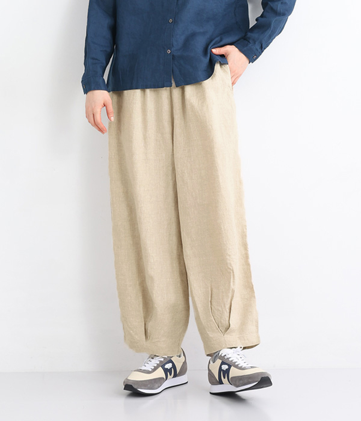 リネン ウエストギャザーバルーンパンツ(ベージュ-ONESIZE)