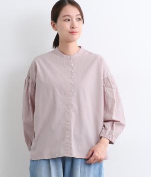 コットンポプリンワッシャーボリュームスリーブシャツ(ダスティピンク-F)