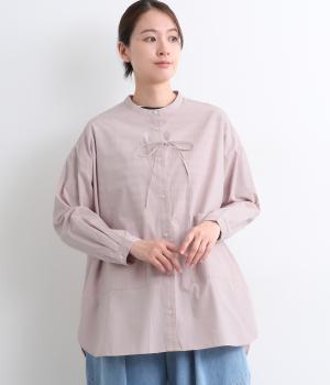 コットンポプリンワッシャー前ストリングオーバーシャツ