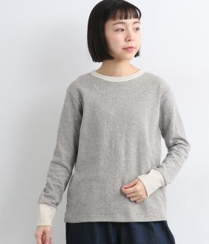 コットン接結天竺バイカラー長袖Tシャツ(杢グレー-F)
