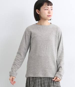 コットン接結天竺ねじれデザイン長袖Tシャツ(杢グレー-F)