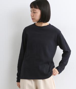コットン接結天竺ねじれデザイン長袖Tシャツ(ネイビー-F)