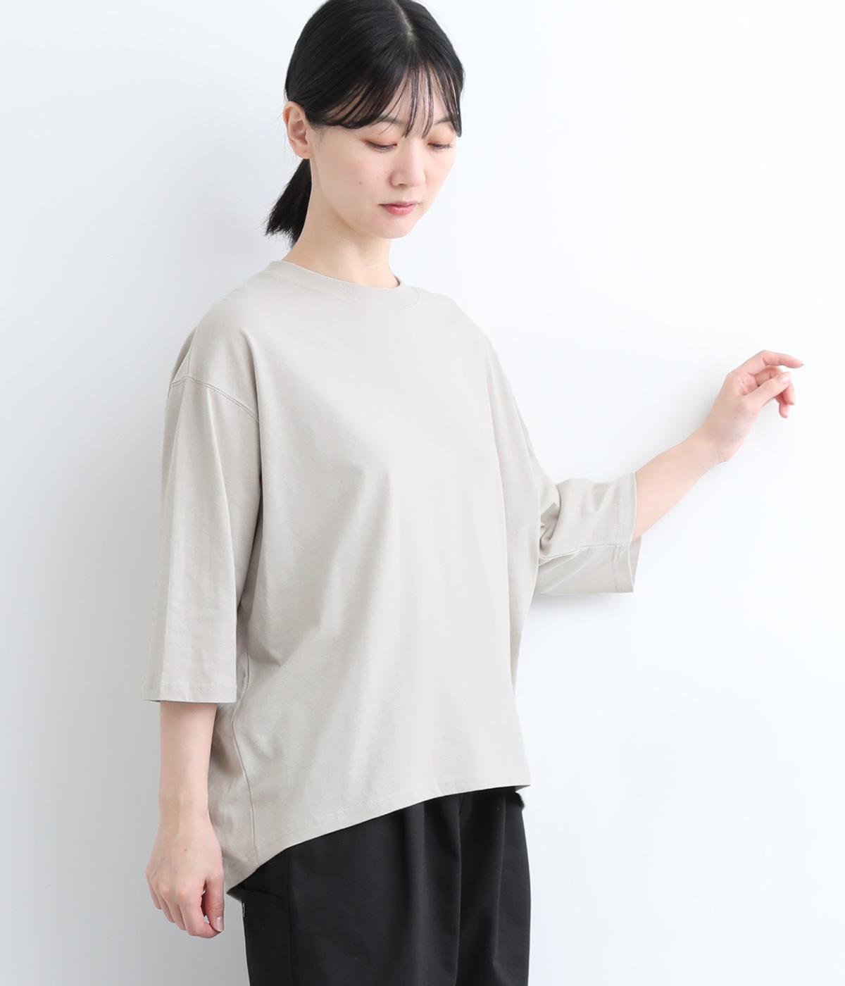 UV天竺コクーンワイド7分袖Tシャツ(グレージュ-F)