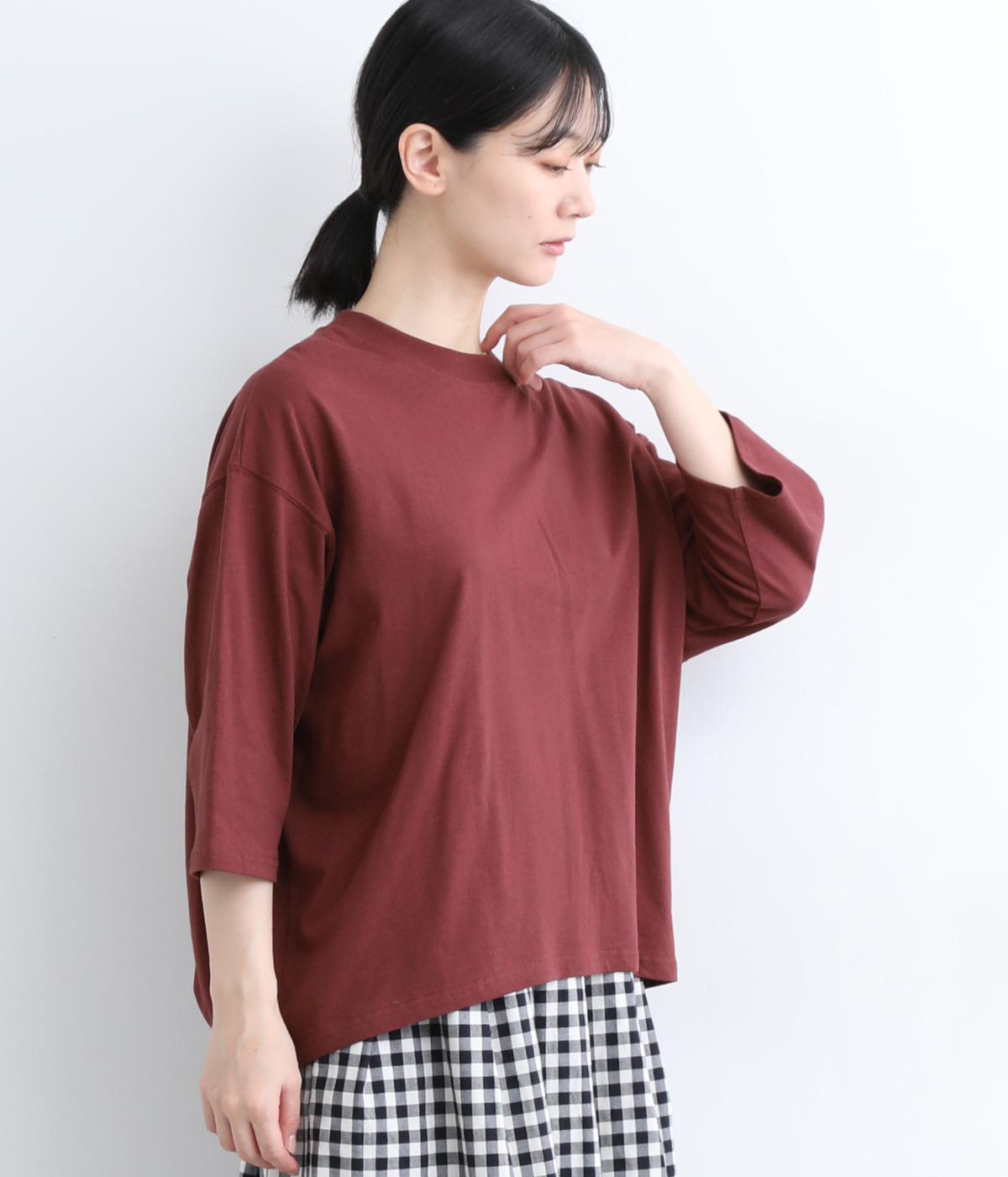 UV天竺コクーンワイド7分袖Tシャツ(ボルドー-F)