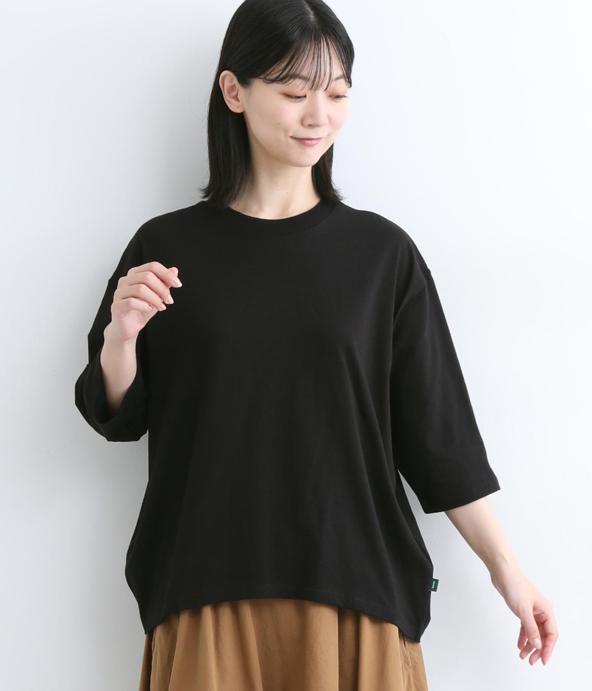 UV天竺コクーンワイド7分袖Tシャツ(ブラック-F)