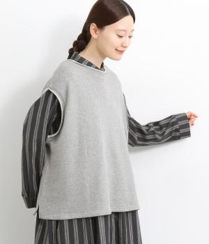 ガーゼ裏毛ロールネックワイドベスト(杢グレー-F)