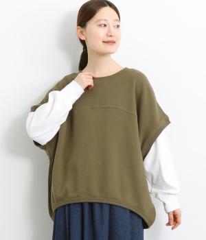 ガーゼ裏毛ドルマンワイドベスト(カーキ-F)