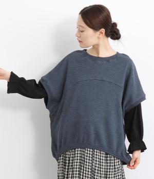 ガーゼ裏毛ドルマンワイドベスト(杢ネイビー-F)