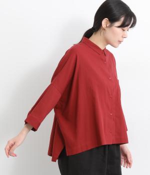 ナチュラルワッシャー8分袖ワイドシャツ(レッド-F)