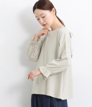 強撚シルケットスムース袖口フリル8分袖プルオーバー