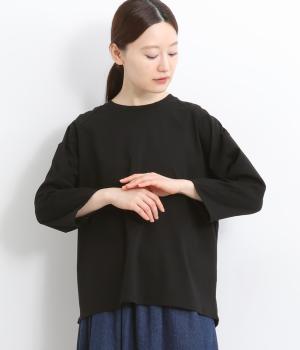 強撚シルケットスムースバルーン7分袖Tシャツ(ブラック-F)