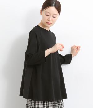 強撚シルケットスムースバック異素材切替えプルオーバー(ブラック-F)