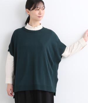 コットンニットサイドスリットワイドベスト(インクブルー-F)