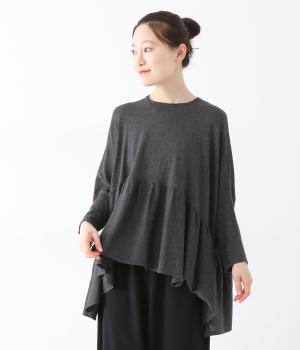コットンニットペプラム切替ワイドプルオーバー
