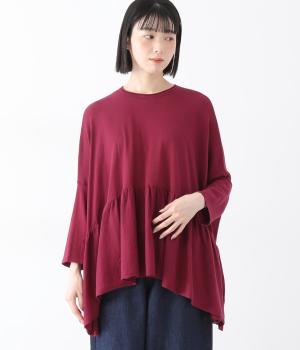コットンニットペプラム切替ワイドプルオーバー(レッド-F)