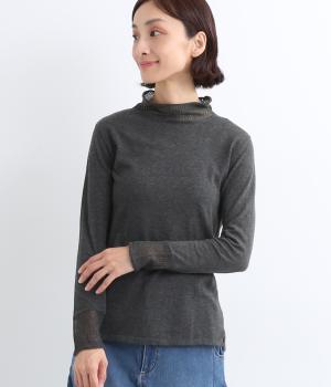 コットン14Gニット透かし編みハイネックセーター