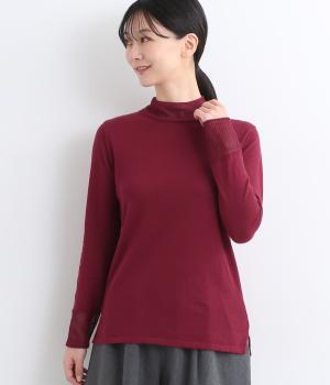 コットン14Gニット透かし編みハイネックセーター(レッド-F)