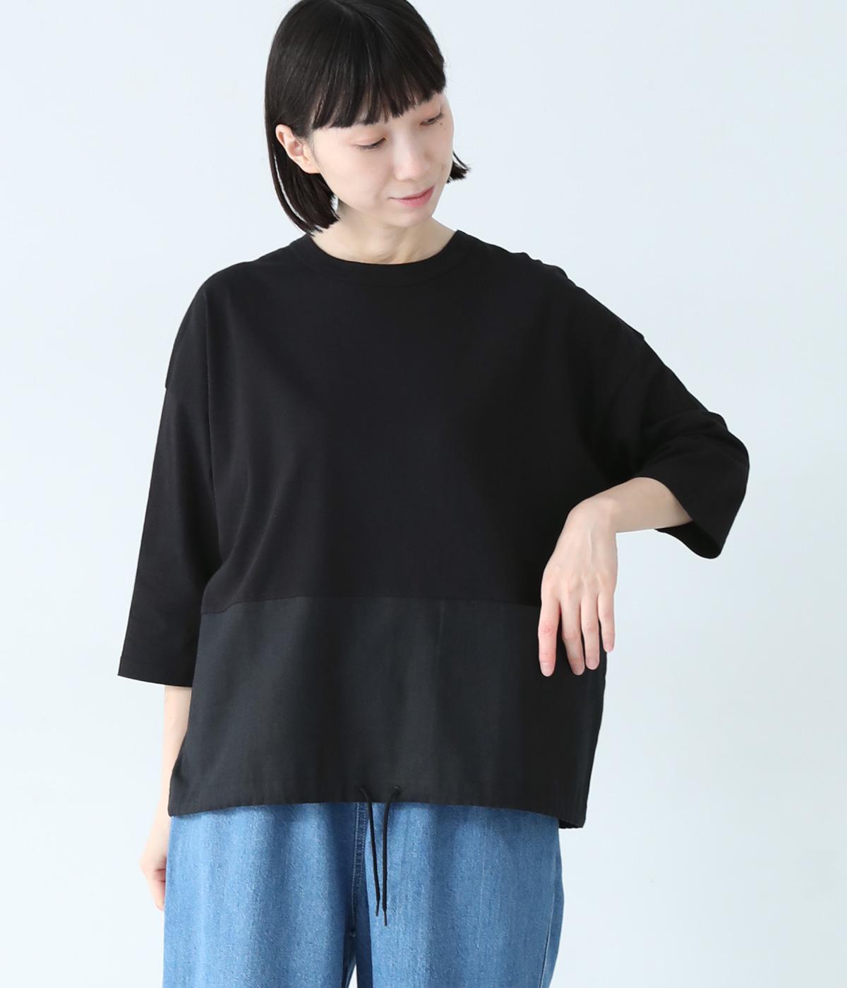UV天竺異素材切替7分袖Tシャツ(ブラック-F)
