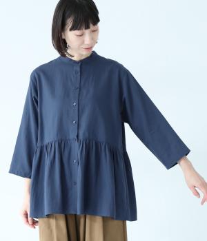 ナチュラルワッシャー7分袖ペプラムブラウス(ネイビー-F)