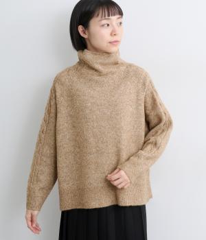 袖ケーブルハイネックセーター(モカ-F)