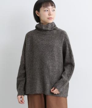 袖ケーブルハイネックセーター(チャコール-F)