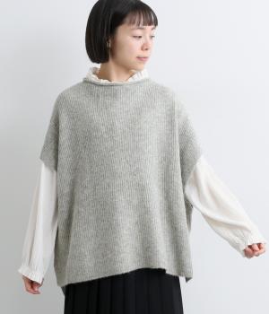 ボトルネック片畦ワイドベスト(グレー-F)