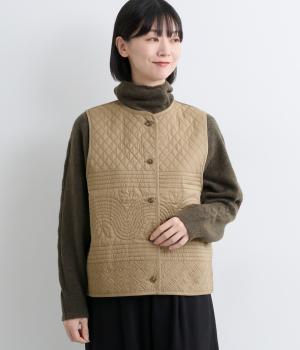 コットンキルティング前開きベスト(ベージュ-F)