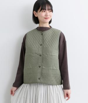 コットンキルティング前開きベスト(グリーン-F)