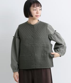 コットンキルティング前開きベスト(チャコール-F)