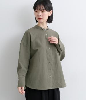 チビ襟チュニックブラウス(カーキ-F)
