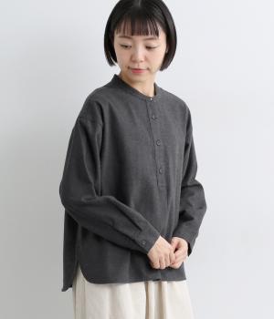 コットンフランネルポストマンシャツ(チャコールヘリンボーン-F)