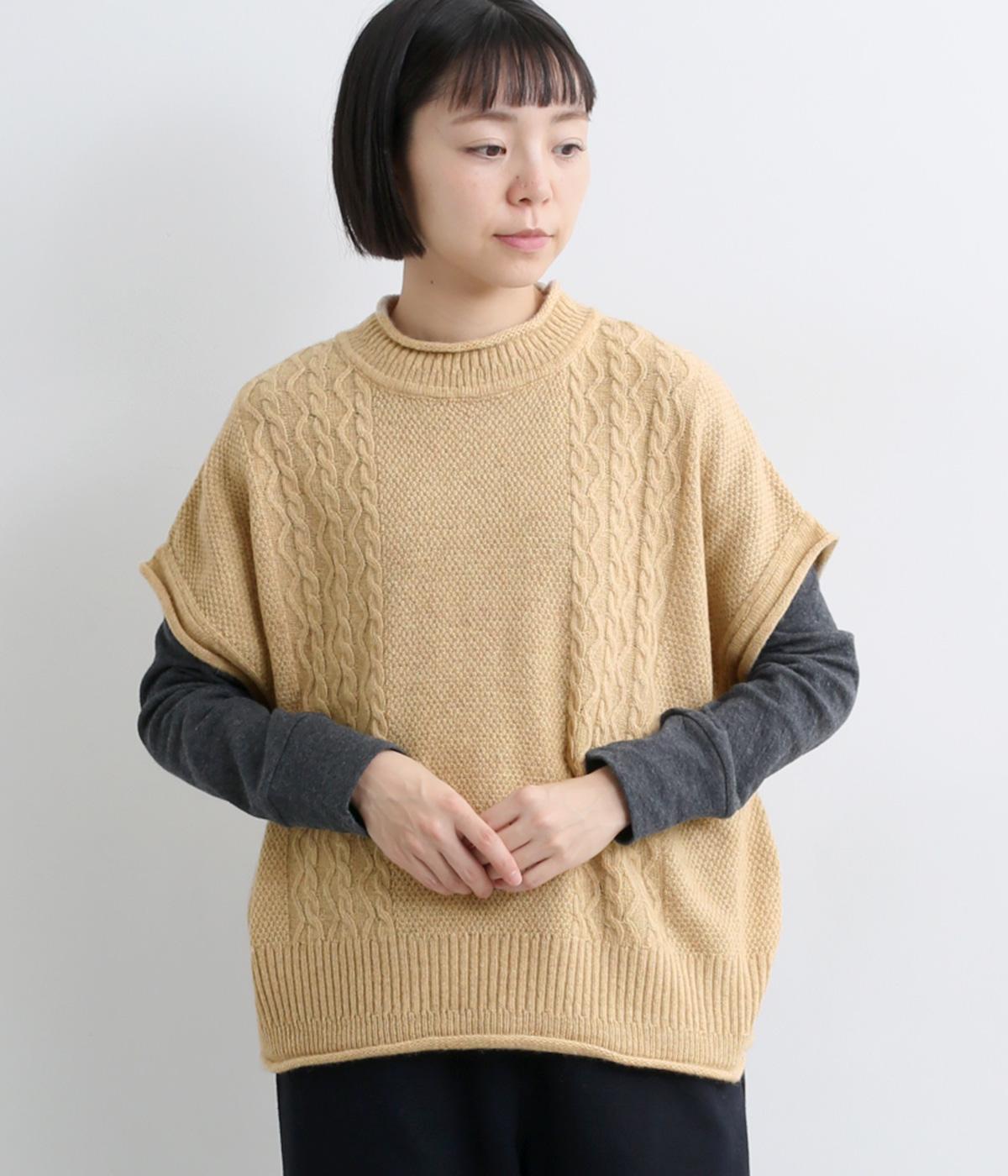 ラムウールケーブルニットベスト(ベージュ-F)