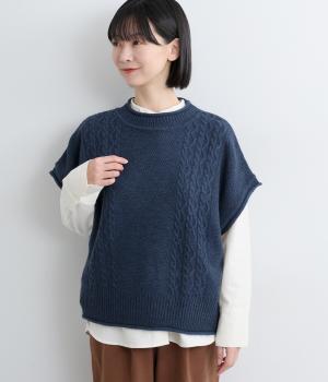 ラムウールケーブルニットベスト(ネイビー-F)