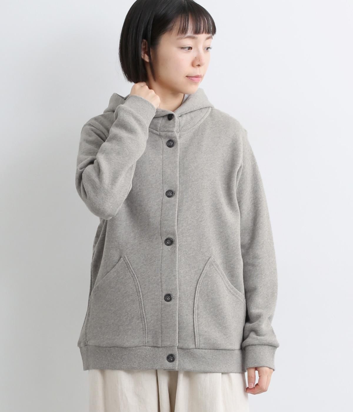 ガーゼ裏毛フード付きパーカ(杢グレー-F)