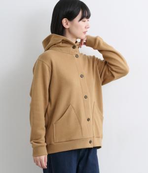 ガーゼ裏毛フード付きパーカ(ベージュ-F)